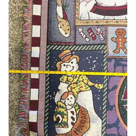Tapestry Throw Blanket Snowman Merry Christmas Bear Joy Fringed 46" X 55" - Picture 7 of 7